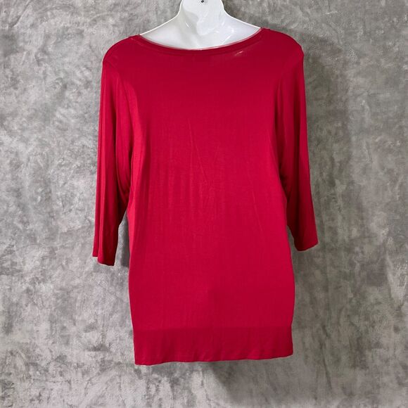 Tahari Top Womens Size 2X Red Pullover Tunic V- Neck side slits 3/4 Sleeve - Picture 2 of 9